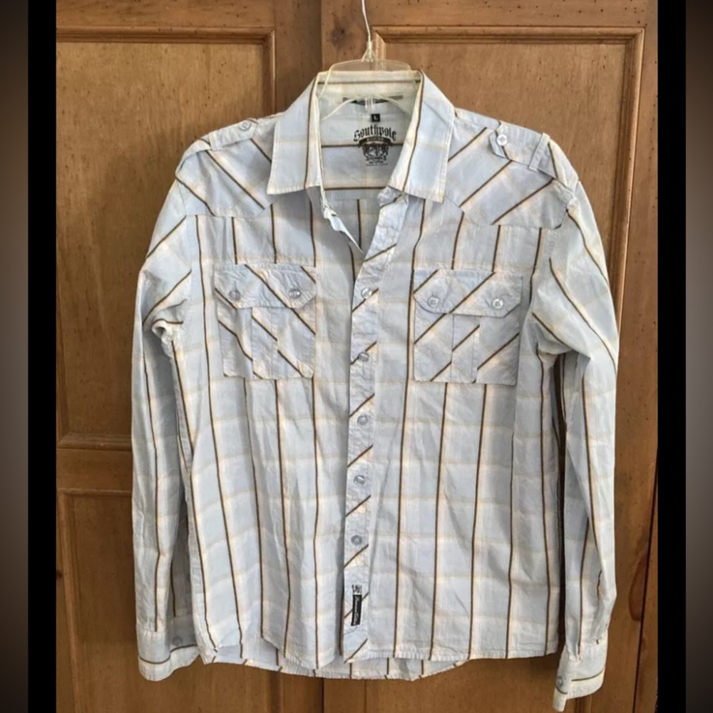 Southpole Western Metallic Thread Long Sleeve Button Up Shirt Mens Large Cowboy